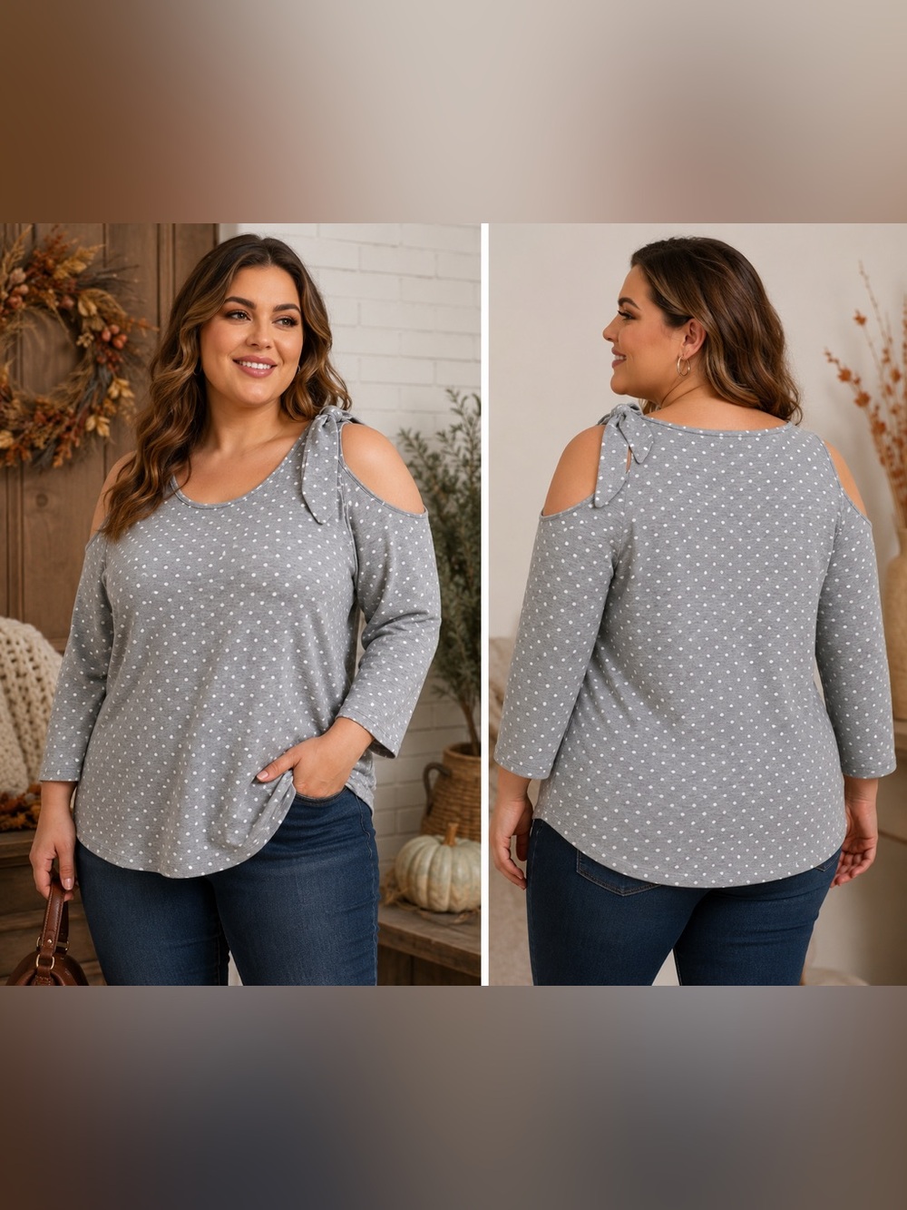 LANE BRYANT Polka Dot Cold Shoulder Top NWT
